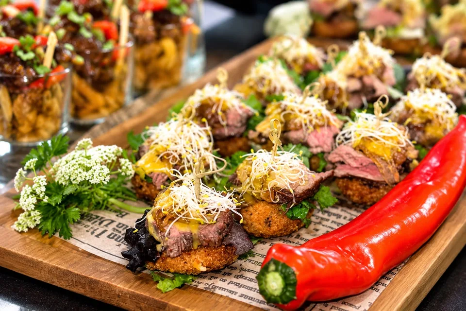 Abundant sharing platter of freshly prepared savoury bites and garnishes
