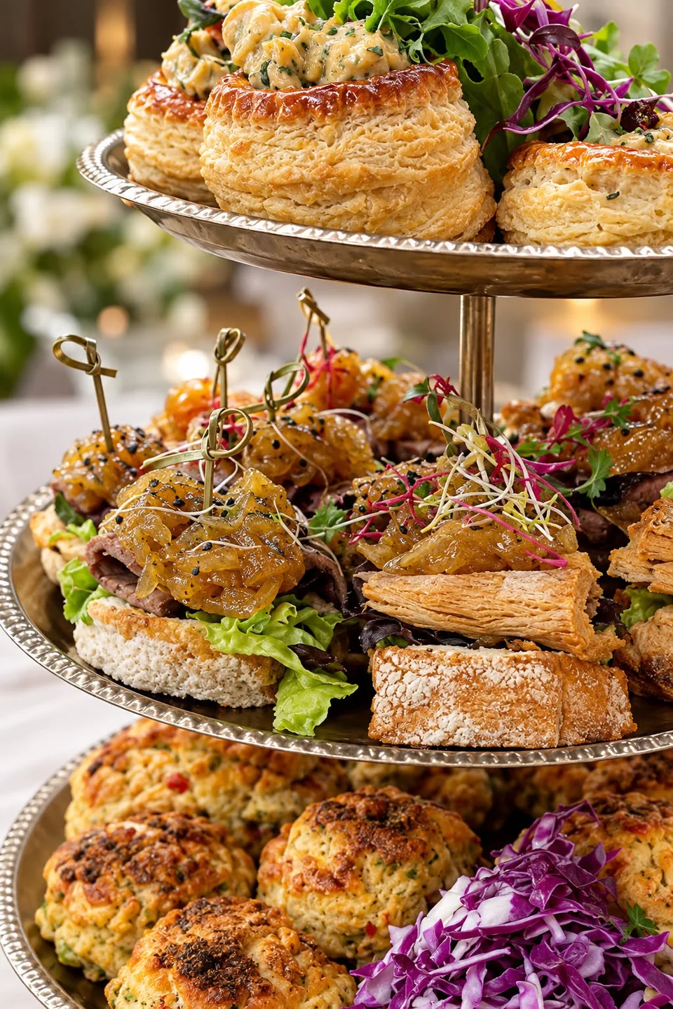 Tiered savoury platter display